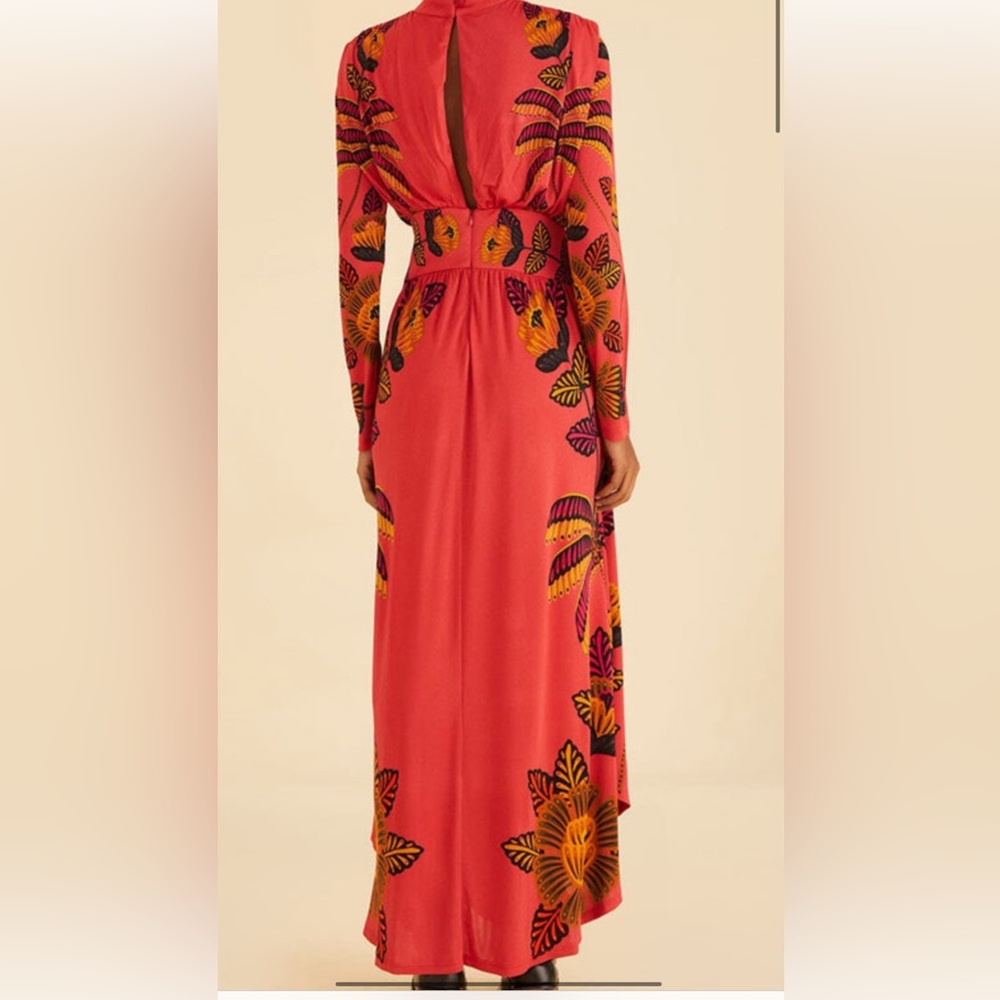 FARM Rio Coral Maxi Dress with Yellow & Black Floral Print - Picture 3 of 7